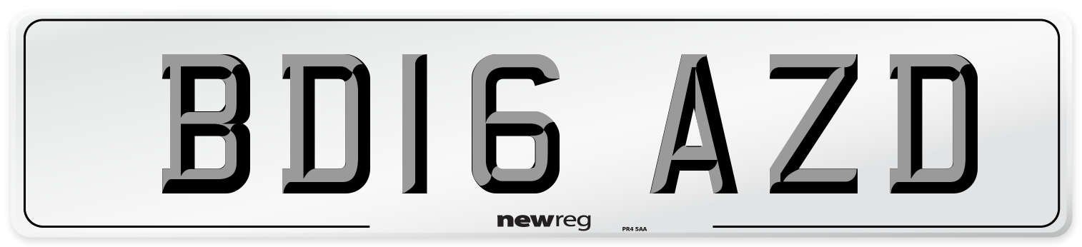 BD16 AZD Number Plate from New Reg